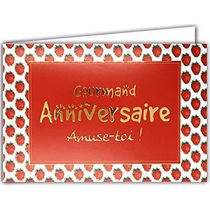 Afie 69-5133 Gourmand-kaart voor verjaardag, grappig, goudkleurig, glanzend – met envelop – formaat gesloten 115 x 170 mm, gemaakt in Frankrijk, horizontaal, aardbeien, rood