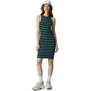 Koton Robe mi-longue moulante pour femme, Green Stripes (8s1), XL