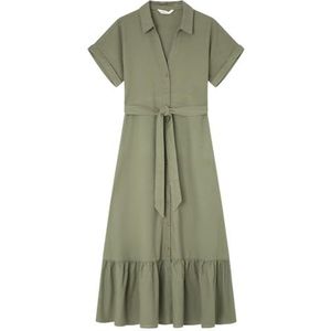 Springfield 7.t.a. Vestido Midi Mc Lino Liso Casual damesjurk, Medium kaki, 42