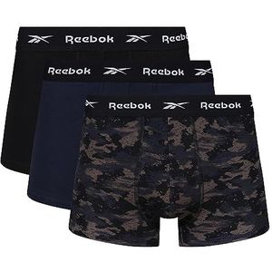 Reebok Reebok boxershorts voor heren, verpakking van 3 stuks, marineblauw/camouflage/zwart, katoen, met elastische tailleband van nylon, boxershorts voor heren, Vector Navy/Navy Camo Print/Zwart
