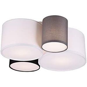 Trio Leuchten Plafondlamp Hotel 693900417, stoffen kap in wit/zwart/grijs, excl. 1 x E27