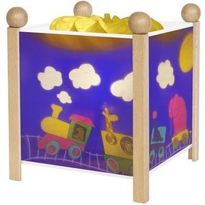 TROUSSELIER - Train du Train - Nachtlampje - Magische lantaarn - Ideaal cadeau voor kinderen - Cartoon - Geruststellend licht - Natuurlijke houtkleur - Inclusief lamp 12V 10W - Elec-stekker. EU