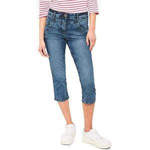 Cecil B376010 3/4 jeansbroek voor dames, Mid Blue Wash.