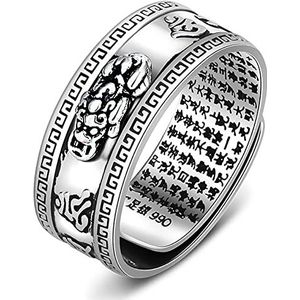 Feng Shui PiXiu Mantra ring, Kucheed zilveren boeddhistische geluksringen, sieraden amulet mantra, bescherming rijkdom liefde gezondheid band, verstelbare open ringen, cadeau voor mannen en vrouwen