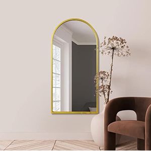 MirrorOutlet The Arcus Moderne wandspiegel met gouden frame, 140 cm x 70 cm, zilveren spiegel met zwarte achterkant, weerbestendig
