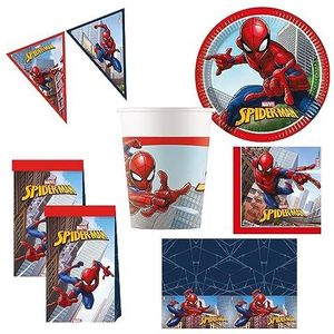 Procos 10215303DY Spiderman Crime Fighter partyset, 46-delig wegwerpset voor kinderverjaardag en themafeest, tafeldecoratie