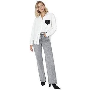 TRENDYOL Trendyol Basic jeans met hoge taille voor heren, brede pijpen, 90 jeans, dames, 1 stuk, grijs.
