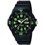 Casio - MRW-200H-3B – casual – herenhorloge – kwarts analoog – zwarte wijzerplaat – armband van kunsthars, zwart/zwart, Sportkleding
