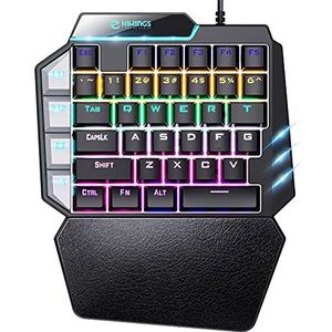 Hiwings Monochroom RGB mechanisch toetsenbord, blauwe schakelaar, draagbaar mini-gamingtoetsenbord met polssteun, 38 toetsen RGB regenboogverlichting, zwart
