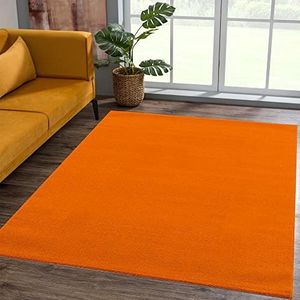 SANAT Vloerkleed voor de woonkamer, laagpolig, effen, modern, voor slaapkamer, kantoor, hal, kinderkamer, keuken (oranje, 120 x 170 cm).