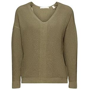 edc by Esprit Losse gebreide trui met V-hals, licht kaki, M, Licht Khaki.