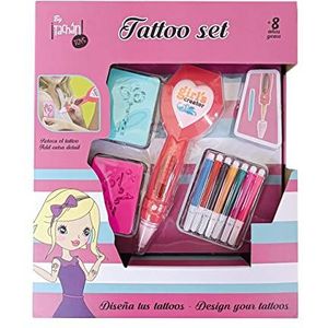 TACHAN - Tattoo Studio met machine - Kinder tattoo set met wasbare markers - Inclusief elektronische tattoo-machine, sjablonen en 7 markers (CPA Toy Group 710T00641)