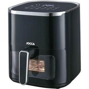 JOCCA Heteluchtfriteuse met venster, 5 liter, olievrije friteuse, timer, instelbare temperatuur, gezond koken, 1450 W, zwart