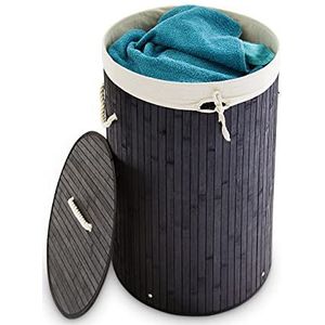 Relaxdays wasmand bamboe - wasbox met deksel - 70 liter - rond - 65 x 41 cm - zwart
