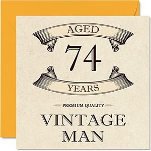 Vintage verjaardagskaart voor mannen – 74e verjaardag – grappige verjaardagskaart voor opa, papa, echtgenoot, oom, broer, opa, 145 mm x 145 mm, wenskaart voor 74e verjaardag