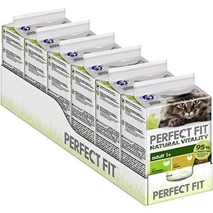Perfect Fit Adult 1+ Natural Vitality 6 zakjes natvoer voor katten, 6 x 50 g, hoogwaardig natvoer voor katten met kip en kalkoen voor volwassen katten