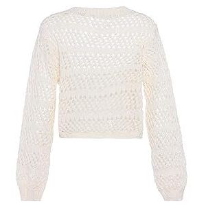 faina Pull élégant en tricot avec design creux et col rond pour femme Blanc laine Taille XS/S, Blanc cassé, XL