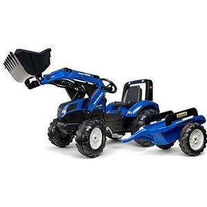 Falk New Holland Tractor met Shovel - Traptractor - Blauw - met Aanhanger