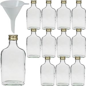 Viva Haushaltswaren Set van 12 G-glazen flessen voor jenever, flessen van 200 ml Een trechter