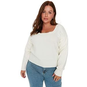 Trendyol Effen trui met vierkante hals in grote maten voor dames, crème, 5XL, Crème