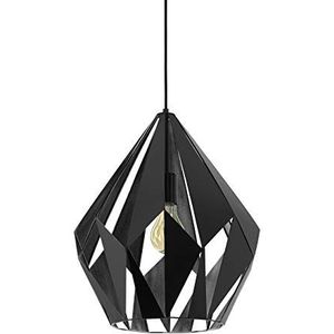 EGLO Carlton 1 Hanglamp, 1-lichts vintage hanglamp, retro hanglamp van staal, kleur: zwart, zilver, fitting: E27, Ø 38,5 cm