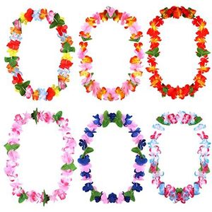KINBOM Kleurrijke Hawaïaanse bloemenketting voor vakantie, bruiloft, strand, verjaardag, decoraties (6 stuks, 6 kleuren), Four Seats