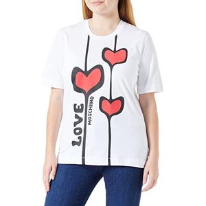 Love Moschino T-shirt met korte mouwen in rechte snit voor dames, Optisch wit.