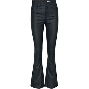 Noisy May NMSALLIE HW Flare Coated Pants Noos Jeans, zwart, L/32 tot dames, zwart, L, zwart.