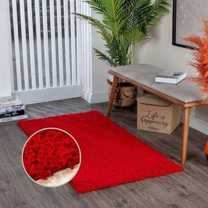 Surya Home Shaggy tapijt voor woonkamer, slaapkamer, eetkamer, berber - abstract hoogpolig - pluizig wit - groot tapijt - 200 x 290 cm - rood