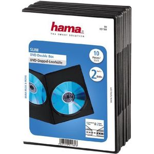 Hama Dubbele ""slanke"" behuizing (voor dvd, ook geschikt voor cd's en Blu-ray-schijven, ultradun, met folie voor de afdekking, 10 stuks) zwart/transparant