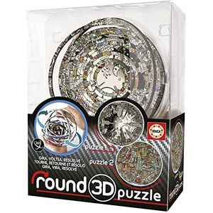 Educa, 3D ronde puzzel, 2 afbeeldingen van Charles Fazzino om op te lossen, draaien, draaien en oplossen, 12,7 cm diameter en 14 concentrische ringen, vanaf 8 jaar (19707)