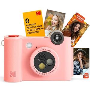 KODAK Smile+ 2-in-1 digitale camera en draadloze bluetooth-fotoprinter - 10 MP, speciale rotatie-effectlens, 2 x 3 inch, zink zelfklevende foto's, roze