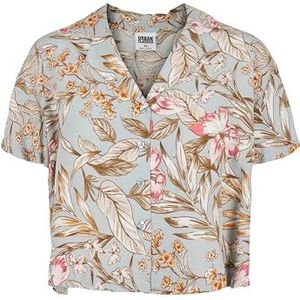 Urban Classics Viscose Resort dameshemd blouse bloemen Hawaiihemd in 4 kleuren maten XS tot 5XL, hibiscus lichtblauw