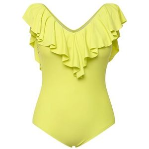 Ulla Popken Badpak, ruches, V-hals, softcups eendelig badpak voor dames, Neon geel