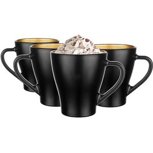 Glasmark KROSNO 1992 Hugo ijskoffieglas, cappuccino, vaatwasmachinebestendig, zwart, goud, 4 x 360 ml, 4 stuks