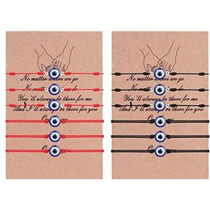 ADRAMATA Set van 12 uniseks verstelbare gevlochten armbanden - Blauwe oog bedel ter bescherming tegen het boze oog - Vriendschapsarmbanden voor vrouwen en meisjes - Zwart en rood