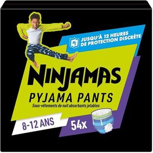 Ninjamas Absorberende slaapbroek voor jongens, 54 pyjamabroekjes, 8-12 jaar, 27-43 kg, lekbescherming voor de hele nacht