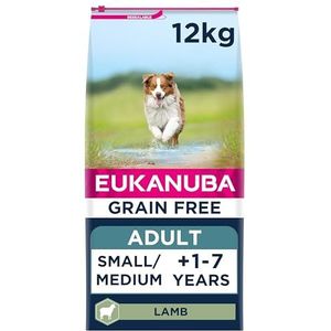 EUKANUBA Grain Free Hondenvoer voor volwassen honden van kleine en middelgrote rassen, rijk aan lamsvlees, 12 kg