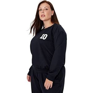 Trendyol Sweatshirt effen ronde hals oversized dames trainingspak marine, XXL oversized, Navy Blauw
