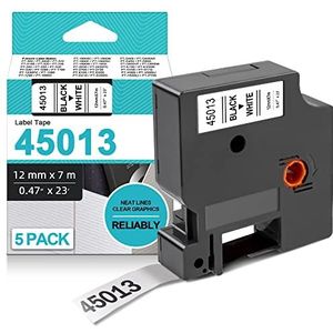 KEENKLE 5 stuks compatibel met Dymo D1 45013 S0720530 12mm x 7m voor Dymo LabelManager 160 280 210D 420P 500TS 360D 100 200 LabelWriter 450 Turbo zwart op wit