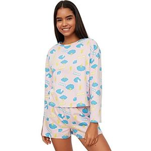 Trendyol Dames gebreide pyjama set, kort, poeder, S, Poeder