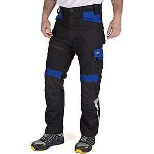 Goodyear Workwear Heren Reflecterende Veiligheidsbroek Flex Knie Multi Zakken Knieband,Zwart/Bieu Royal, 82 cm Taille Lange Benen 81 cm