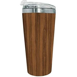 NERTHUS FIH 633 dubbelwandige koffiemok, 500 ml, thermosfles, geschikt voor levensmiddelen, vaatwasmachinebestendig, BPA-vrije reiskoffieglazen, roestvrij staal, hout, 9,5 x 19 cm (hoogte) cm