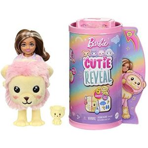 Barbie HKR21 Chelsea Cutie Reveal modelpop set comfort T-shirt inclusief 6 verrassingen met kleurverandering, pluche leeuwenkostuum, speelgoed voor kinderen, vanaf 3 jaar, HKR21