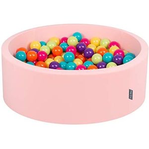 KiddyMoon 90 x 30 cm/200 ballen met een diameter van 7 cm, rond ballenbad voor baby's, gemaakt in de EU, roze: lichtgroen/geel/turquoise/oranje/donkerrood/paars
