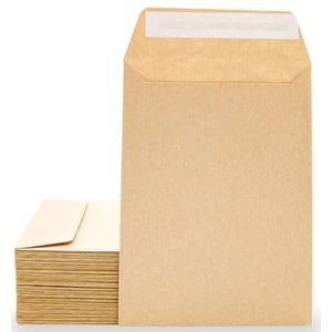 Enveloppen van kraftpapier met siliconen strips voor uitnodigingen of zakjes, cadeaus voor bruiloften, communies of doopfeesten, enveloppen voor sieraden of zaden, 100 x 145 mm