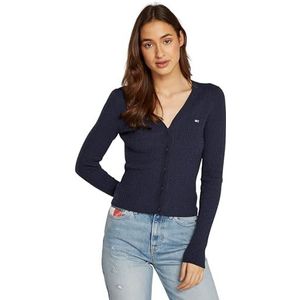 Tommy Jeans Cardigan en tricot torsadé avec patte de boutonnage pour femme, Bleu (Dark Night Navy Melange), XS