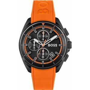 BOSS Heren chronograaf quartz horloge met oranje siliconen band - 1513957, zwart., Riem