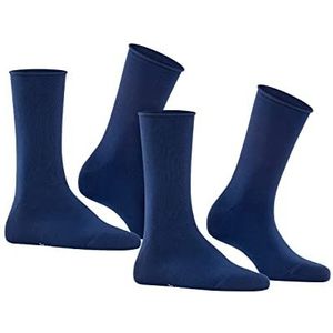 FALKE Happy 2 stuks ademende katoenen versterkte sokken effen opgerolde randen niet samendrukken op de kuit, geschikt voor diabetici, multipack 2 paar, Blauw (Royal Blue 6000)