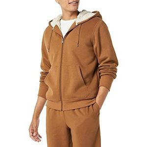 Amazon Essentials Herentrui met capuchon van fleece, gevoerd met sherpa en doorlopende ritssluiting, karamelbruin, XL